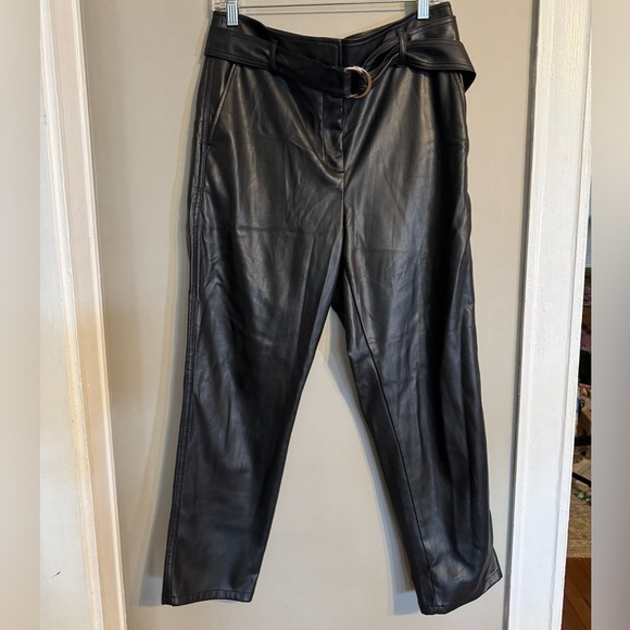 LOFT Pants - LOFT Belted Black Leather Crop Pants